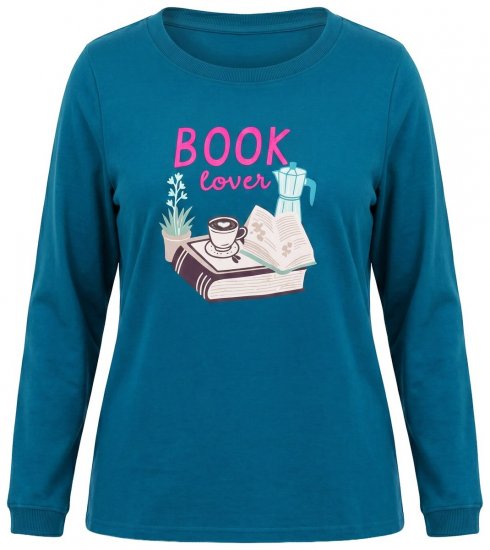 Ulla Popken 852710 Langermet hjemmegenser Petrol - Pyjamas/Loungewear - 
