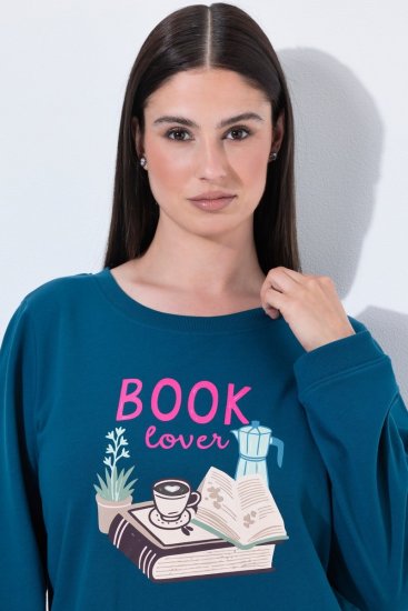 Ulla Popken 852710 Langermet hjemmegenser Petrol - Pyjamas/Loungewear - 