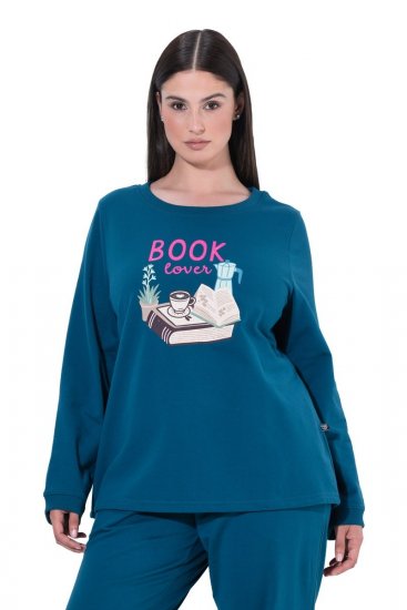 Ulla Popken 852710 Langermet hjemmegenser Petrol - Pyjamas/Loungewear - 
