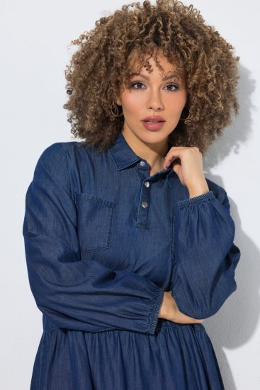 Ulla Popken 852768 A-formet denimkjole med lommer Denimblå - Kjoler - Kjoler for alle størrelser