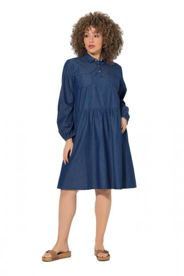 Ulla Popken 852768 A-formet denimkjole med lommer Denimblå - Kjoler - Kjoler for alle størrelser