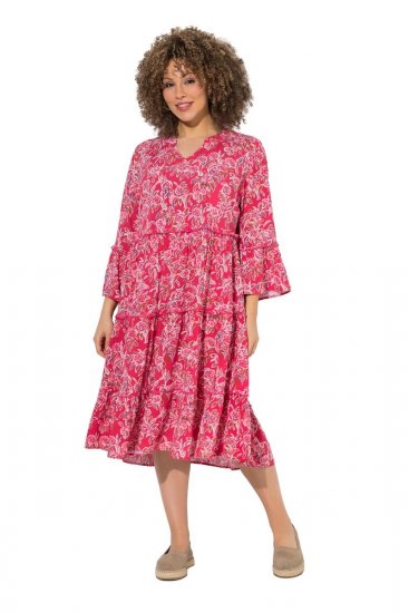 Ulla Popken 852841 Blomstret kjole med volanger Magenta - Midikjoler - Midikjoler i store størrelser