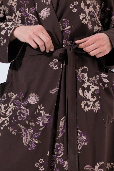 Ulla Popken 853204 Blomstret morgenkåpe Brun - Morgenkåper & badekåper - 