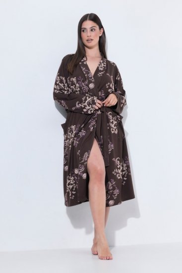 Ulla Popken 853204 Blomstret morgenkåpe Brun - Morgenkåper & badekåper - 