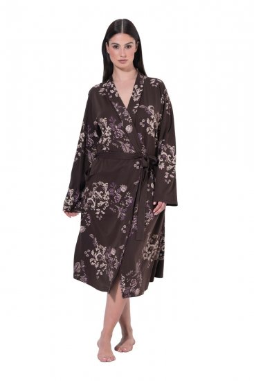Ulla Popken 853204 Blomstret morgenkåpe Brun - Morgenkåper & badekåper - 