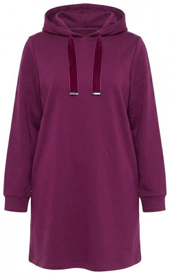 Ulla Popken 853652 Langermet sweatkjole med hette Bærrød - Kjoler - Kjoler for alle størrelser