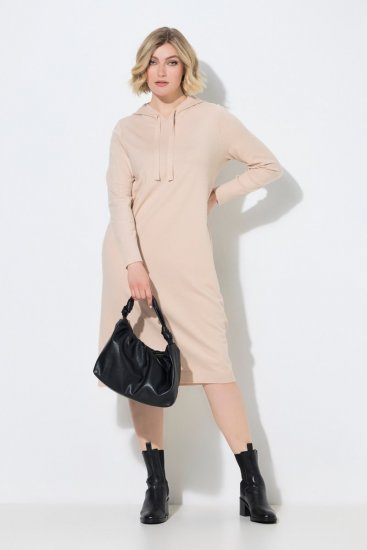 Ulla Popken 853669 Langermet strikket kjole med hette Beige - Midikjoler - Midikjoler i store størrelser
