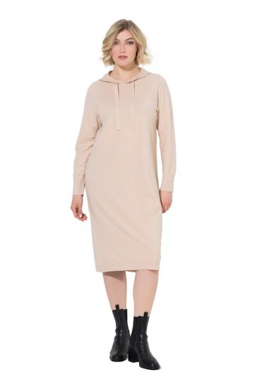 Ulla Popken 853669 Langermet strikket kjole med hette Beige - Midikjoler - Midikjoler i store størrelser