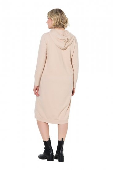 Ulla Popken 853669 Langermet strikket kjole med hette Beige - Midikjoler - Midikjoler i store størrelser