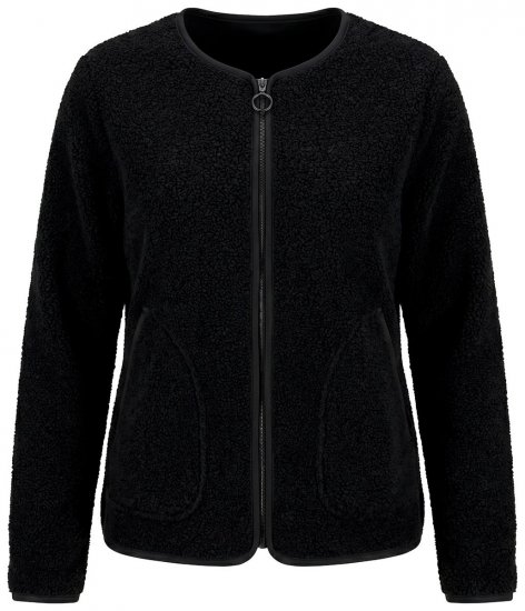 Ulla Popken 853685 Kort teddyjakke med kanter i skinnlook Svart - Jakker - Damejakker i store størrelser