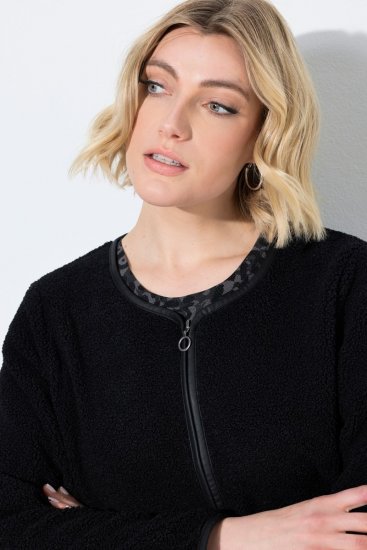 Ulla Popken 853685 Kort teddyjakke med kanter i skinnlook Svart - Jakker - Damejakker i store størrelser