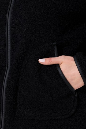 Ulla Popken 853685 Kort teddyjakke med kanter i skinnlook Svart - Jakker - Damejakker i store størrelser