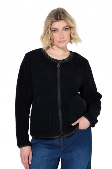 Ulla Popken 853685 Kort teddyjakke med kanter i skinnlook Svart - Jakker - Damejakker i store størrelser
