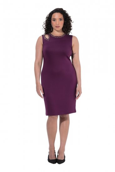 Ulla Popken 853766 Bodycon-kjole med strass Plomme - Aftenkjoler - Selskapskjoler for kvinner