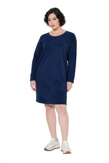 Ulla Popken 853877 Blomstret sweatkjole Mørkeblå - Kjoler - Kjoler for alle størrelser
