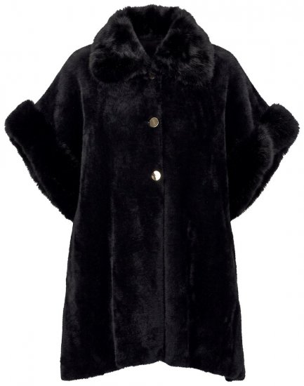 Ulla Popken 853886 Cape i fuskepels med 3/4-ermer Svart - Ponchoer og capes - 