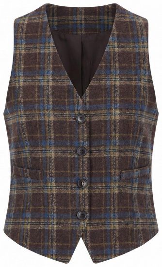 Ulla Popken 853892 Rutete vest med V-hals Mahognibrun - Draktvester - 