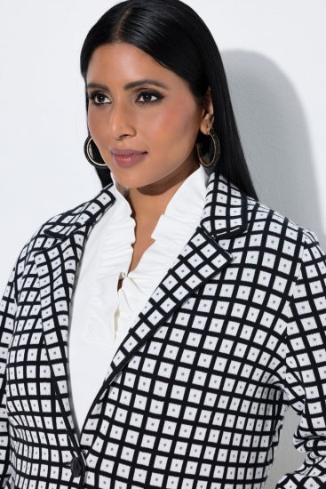 Ulla Popken 855173 Strikket rutete blazer Benhvit - Blazere - Blazere i store størrelser for dame