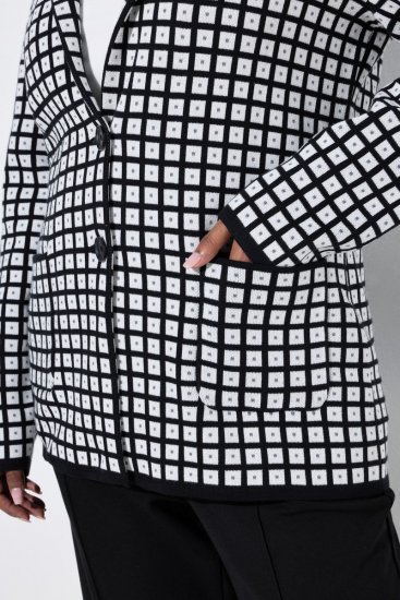 Ulla Popken 855173 Strikket rutete blazer Benhvit - Blazere - Blazere i store størrelser for dame