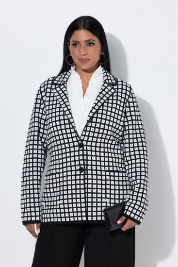 Ulla Popken 855173 Strikket rutete blazer Benhvit - Blazere - Blazere i store størrelser for dame