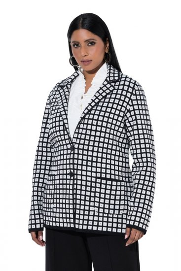 Ulla Popken 855173 Strikket rutete blazer Benhvit - Blazere - Blazere i store størrelser for dame