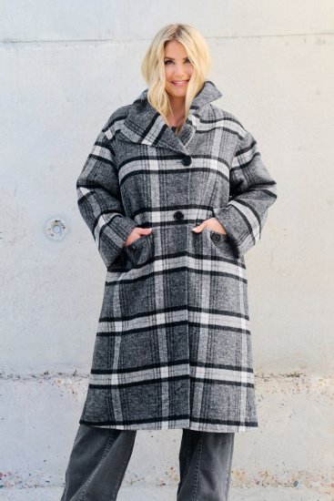 Ulla Popken 855250 Asymmetrisk ullkåpe med bred krage Gråmelert - Frakker - Kåper i store størrelser