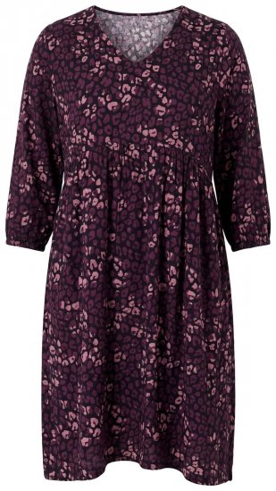 Ulla Popken 855270 Mønstret jerseykjole med V-hals Svart - Jerseykjoler - 