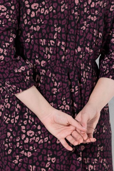 Ulla Popken 855270 Mønstret jerseykjole med V-hals Svart - Jerseykjoler - 