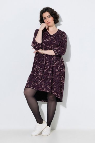 Ulla Popken 855270 Mønstret jerseykjole med V-hals Svart - Jerseykjoler - 