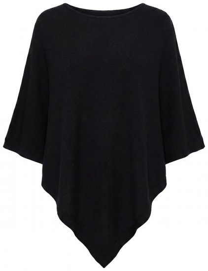 Ulla Popken 855277 Strikkeponcho med spiss kant og båthals Svart - Ponchoer og capes - 
