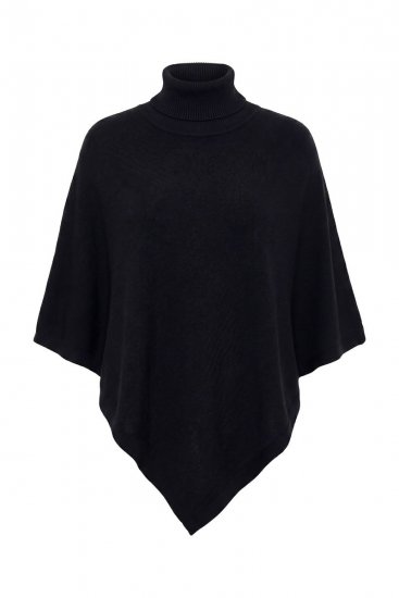 Ulla Popken 855277 Strikkeponcho med spiss kant og båthals Svart - Ponchoer og capes - 