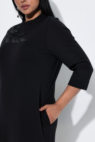 Ulla Popken 855373 Mønstret jerseykjole Svart - Jerseykjoler - 