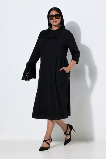 Ulla Popken 855373 Mønstret jerseykjole Svart - Jerseykjoler - 