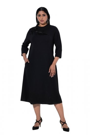 Ulla Popken 855373 Mønstret jerseykjole Svart - Jerseykjoler - 