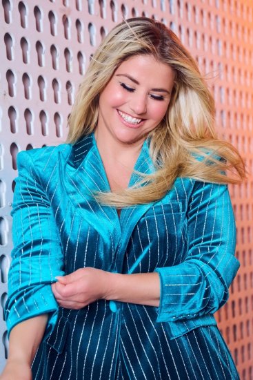 Ulla Popken 855499 Fløyelsblazer med strass Turkis - Blazere - Blazere i store størrelser for dame