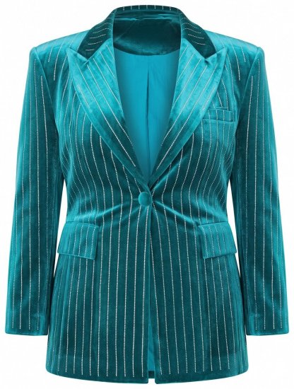 Ulla Popken 855499 Fløyelsblazer med strass Turkis - Blazere - Blazere i store størrelser for dame