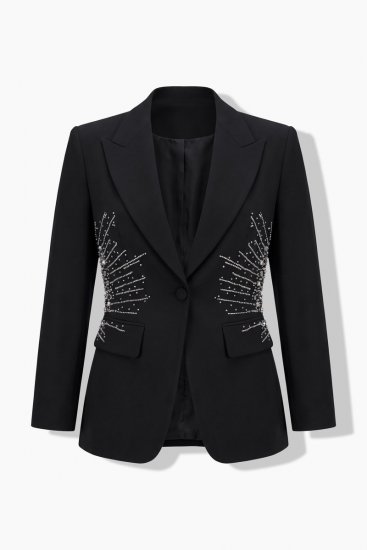 Ulla Popken 855550 Innsvingt blazer med glittersteiner Svart - Blazere - Blazere i store størrelser for dame