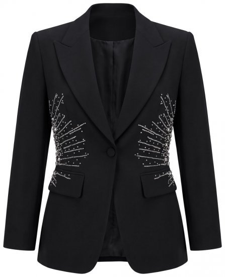 Ulla Popken 855550 Innsvingt blazer med glittersteiner Svart - Blazere - Blazere i store størrelser for dame