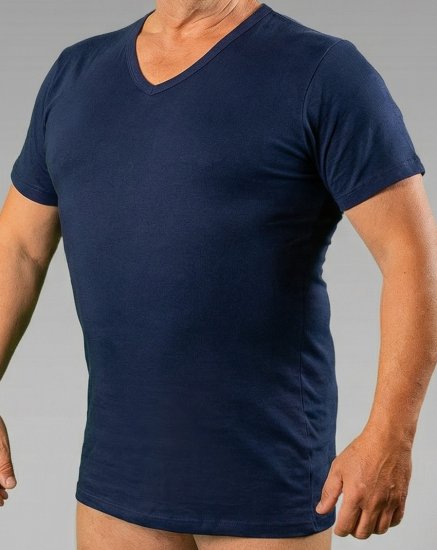 20 Nodi 9001 Short Sleeve V-Neck in Stretch Cotton Navy - Undertrøyer - 