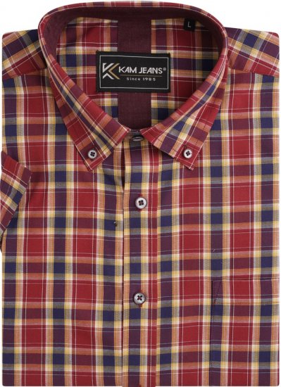 Kam Jeans 6282 Casual SS Check Shirt Wine - Skjorter - Store skjorter - 2XL-8XL