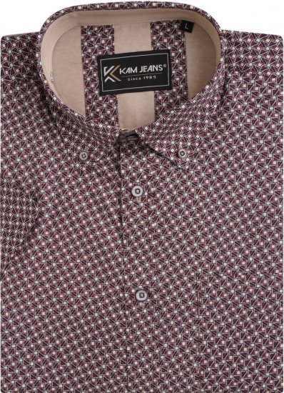 Kam Jeans 6280 All Over Geo Print Shirt Burgundy - Skjorter - Store skjorter - 2XL-8XL