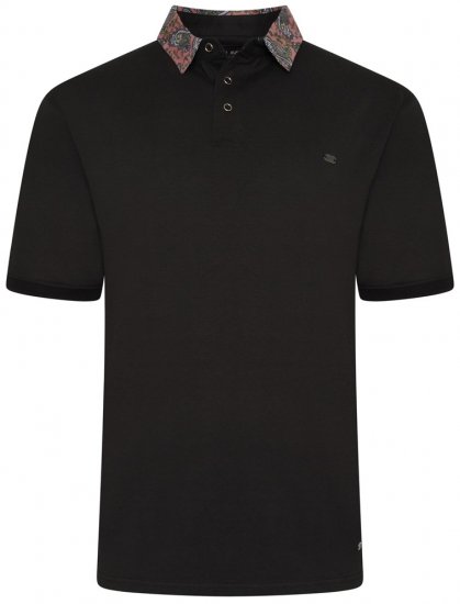 Kam Jeans 5485 Jersey Polo with Floral Collar Black - Polo- & piqueskjorter - Poloskjorte i store størrelser - 2XL-8XL