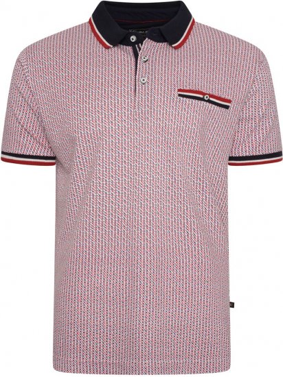 Kam Jeans 5487 Dobby Print Pique Polo Red - Polo- & piqueskjorter - Poloskjorte i store størrelser - 2XL-8XL
