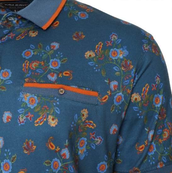Kam Jeans 5494 Digital Floral Print Polo Blue - Polo- & piqueskjorter - Poloskjorte i store størrelser - 2XL-8XL