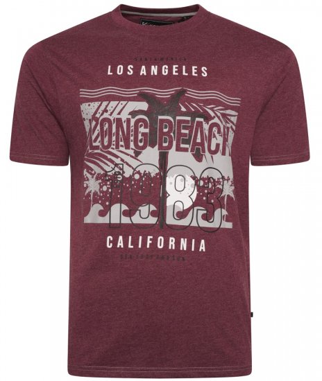 Kam Jeans 5729 Long Beach Print T-Shirt Burgundy - T-skjorter - Store T-skjorter - 2XL-14XL