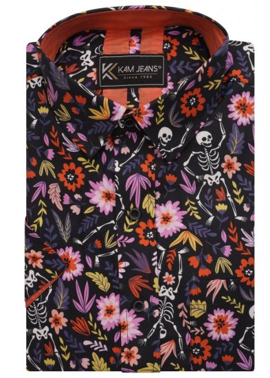 Kam Jeans 6041 Skeleton Digital Print Shirt Navy - Skjorter - Store skjorter - 2XL-8XL
