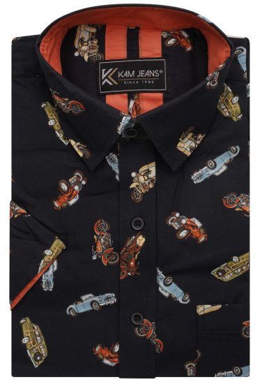 Kam Jeans 6046 Vintage Car Digital Print Shirt Black - Skjorter - Store skjorter - 2XL-8XL