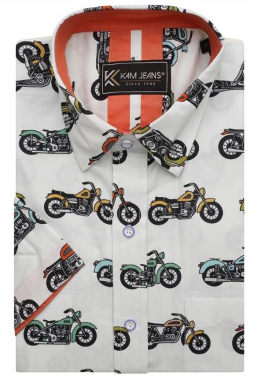 Kam Jeans 6043 Motorbike Digital Print Short Sleeve Shirt Multi-Colored - Skjorter - Store skjorter - 2XL-8XL