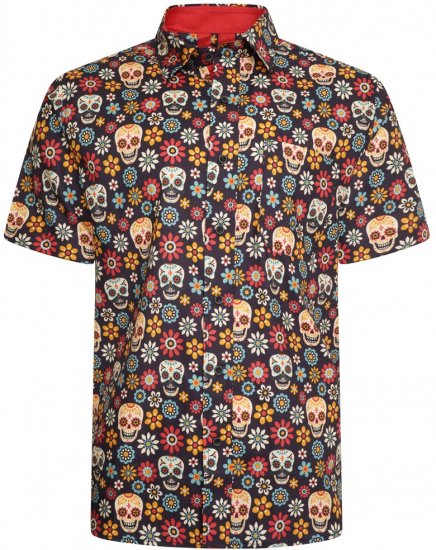 Kam Jeans 6040 Floral Skull Print Shirt Black - Skjorter - Store skjorter - 2XL-8XL