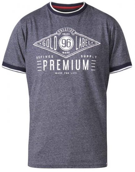 D555 Alister Premium Chest Printed Ringer T-Shirt Navy - T-skjorter - Store T-skjorter - 2XL-14XL